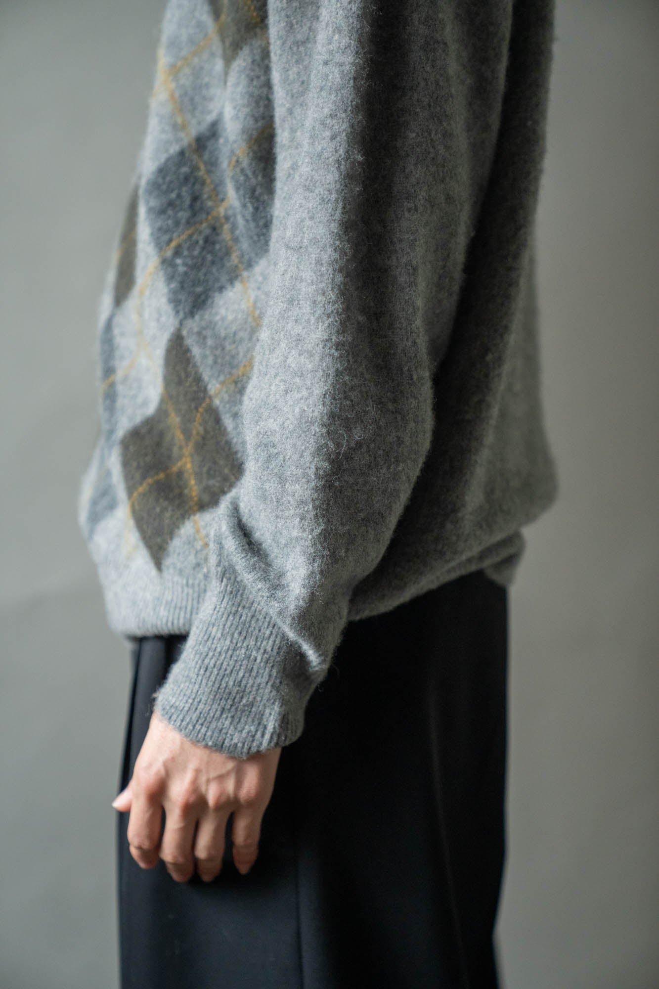 FINE WOOL ARGYLE KNIT CREW NECK LS(ST.1649)
