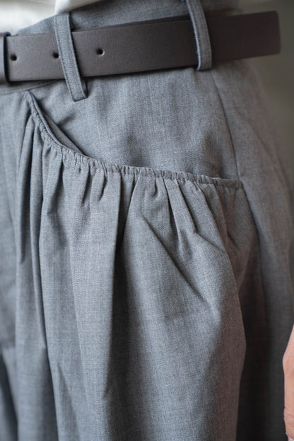 Gather-detail wool gabardine pants