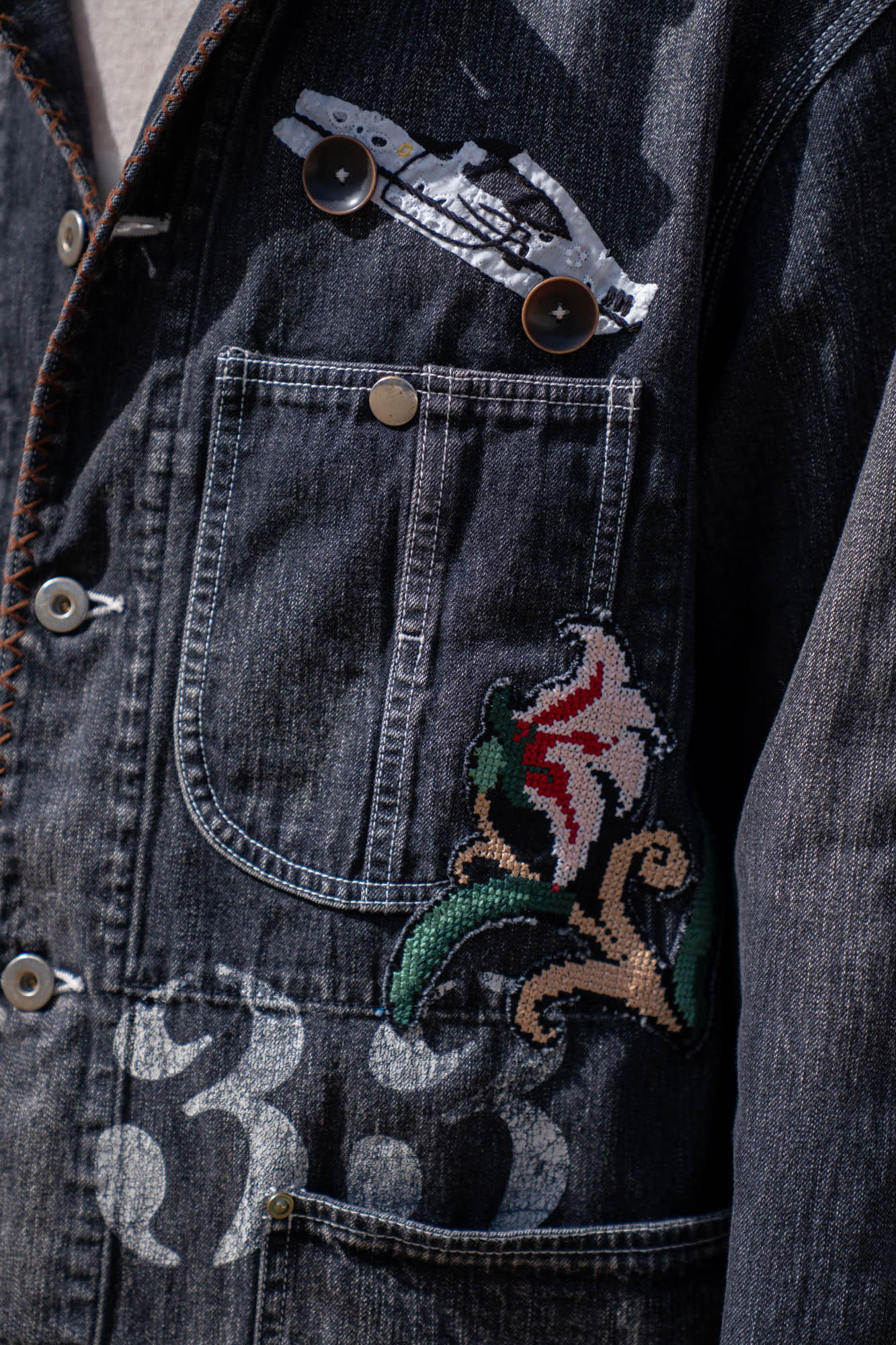 Hand-Embroidered Denim Coverall