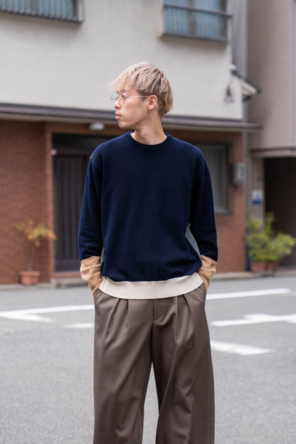 EXTRA FINE WOOL KNIT COLOR BLOCK LS(ST.1479)