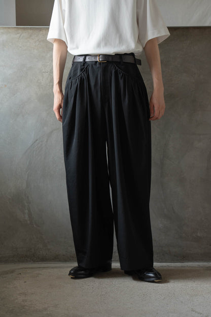 Gather-detail wool gabardine pants