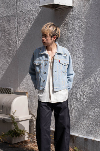 Knitted Denim Jacket with Hand Stitching