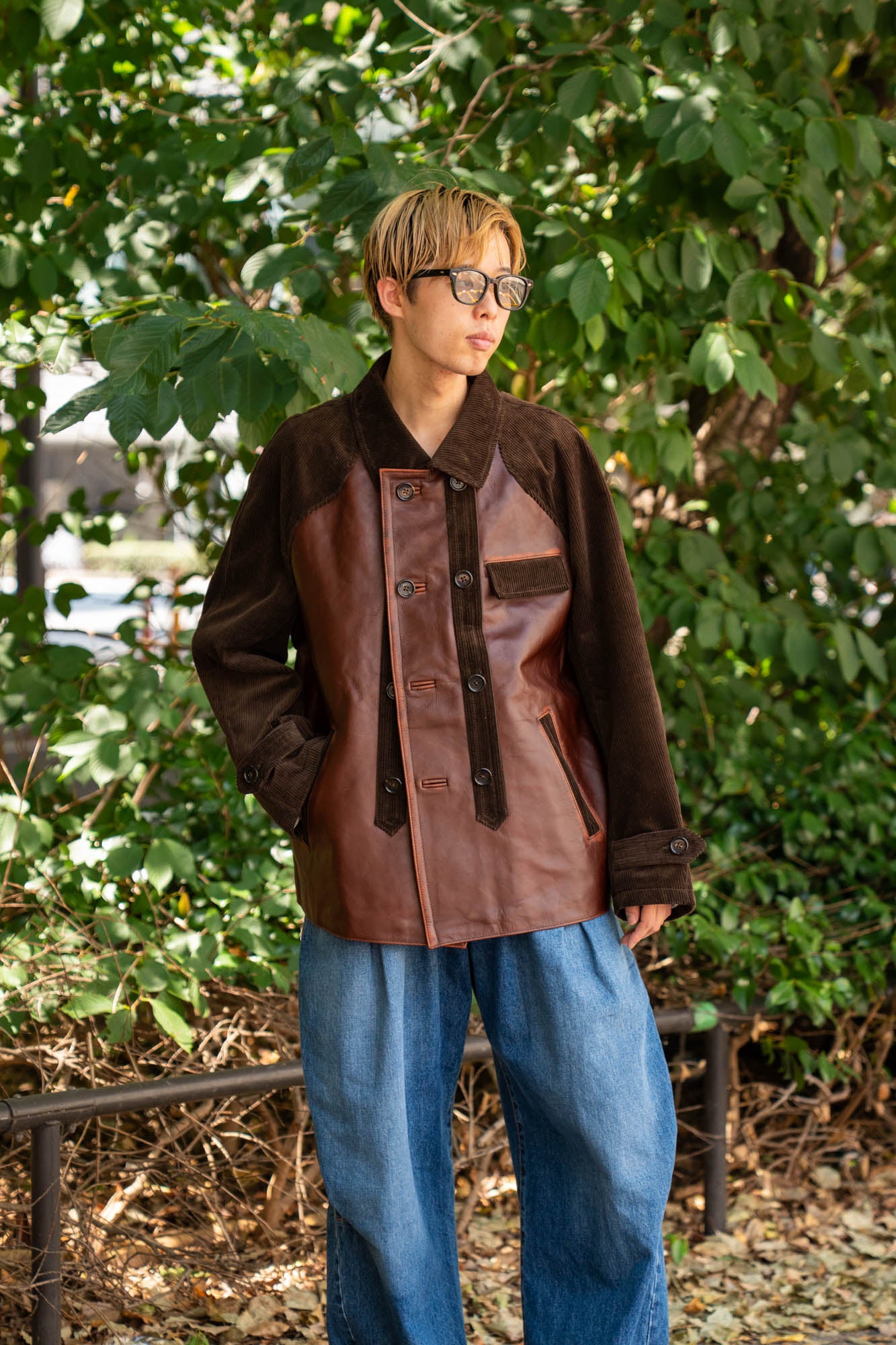 Combination leather jacket