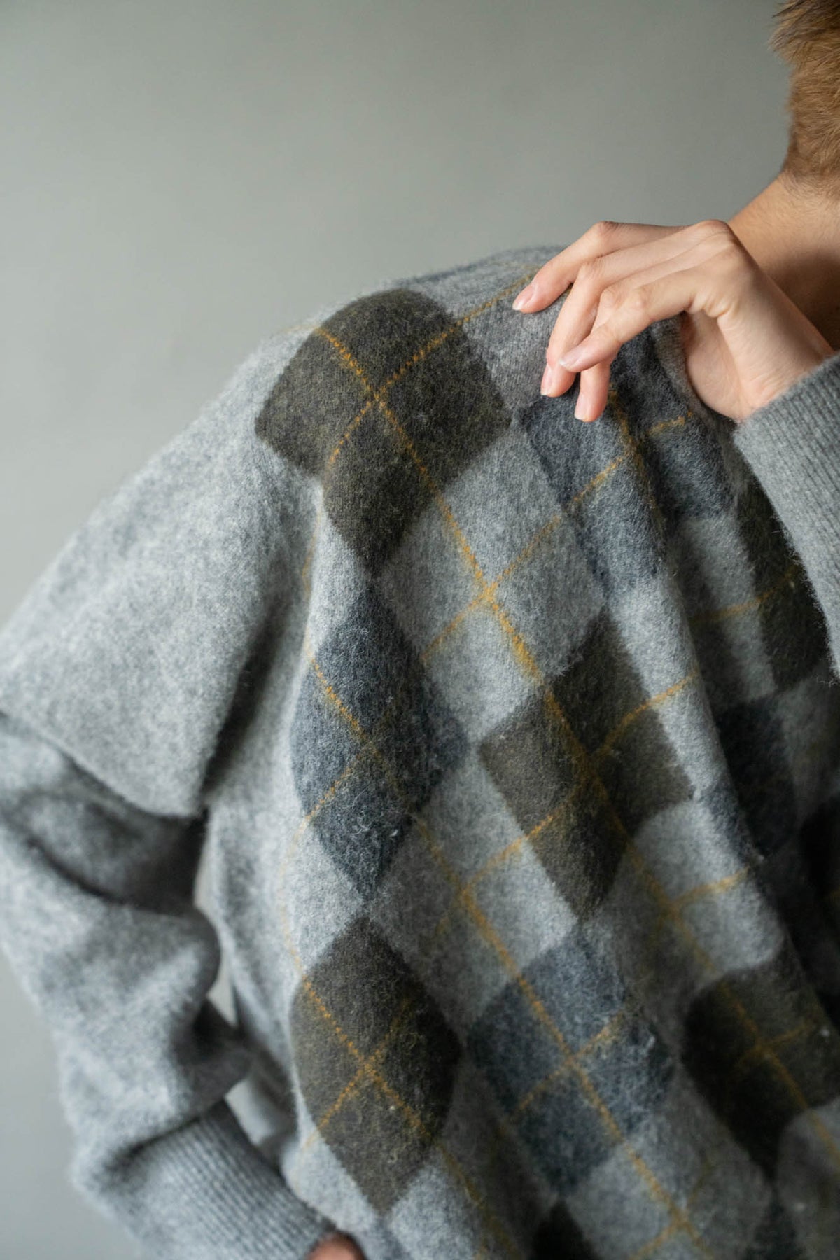 FINE WOOL ARGYLE KNIT CREW NECK LS(ST.1649)