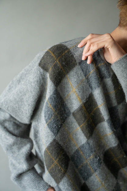 FINE WOOL ARGYLE KNIT CREW NECK LS(ST.1649)