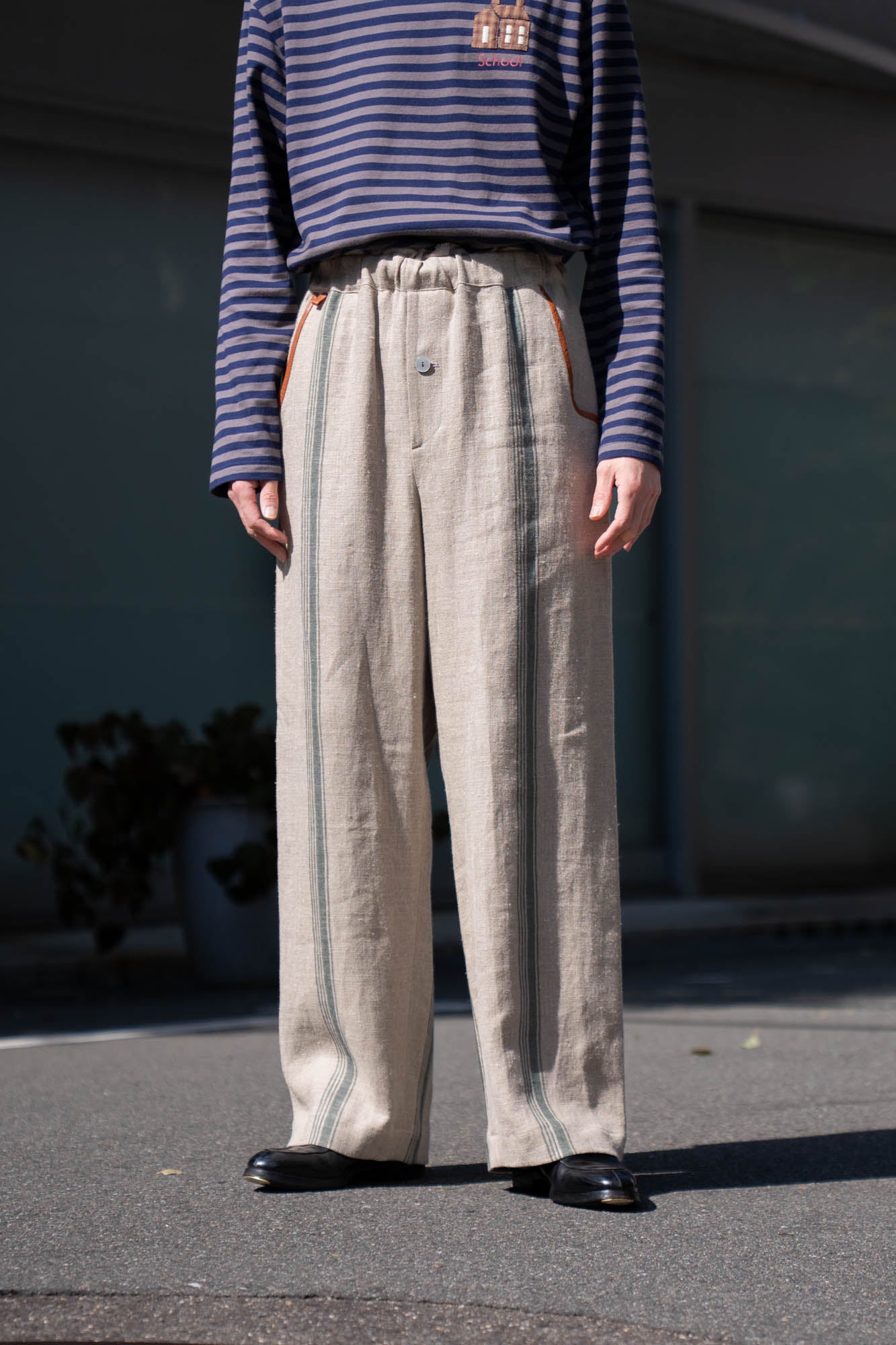 FLLOWER SAK LINEN STRIPE EASY PANTS