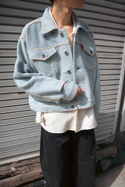 Knitted Denim Jacket with Hand Stitching