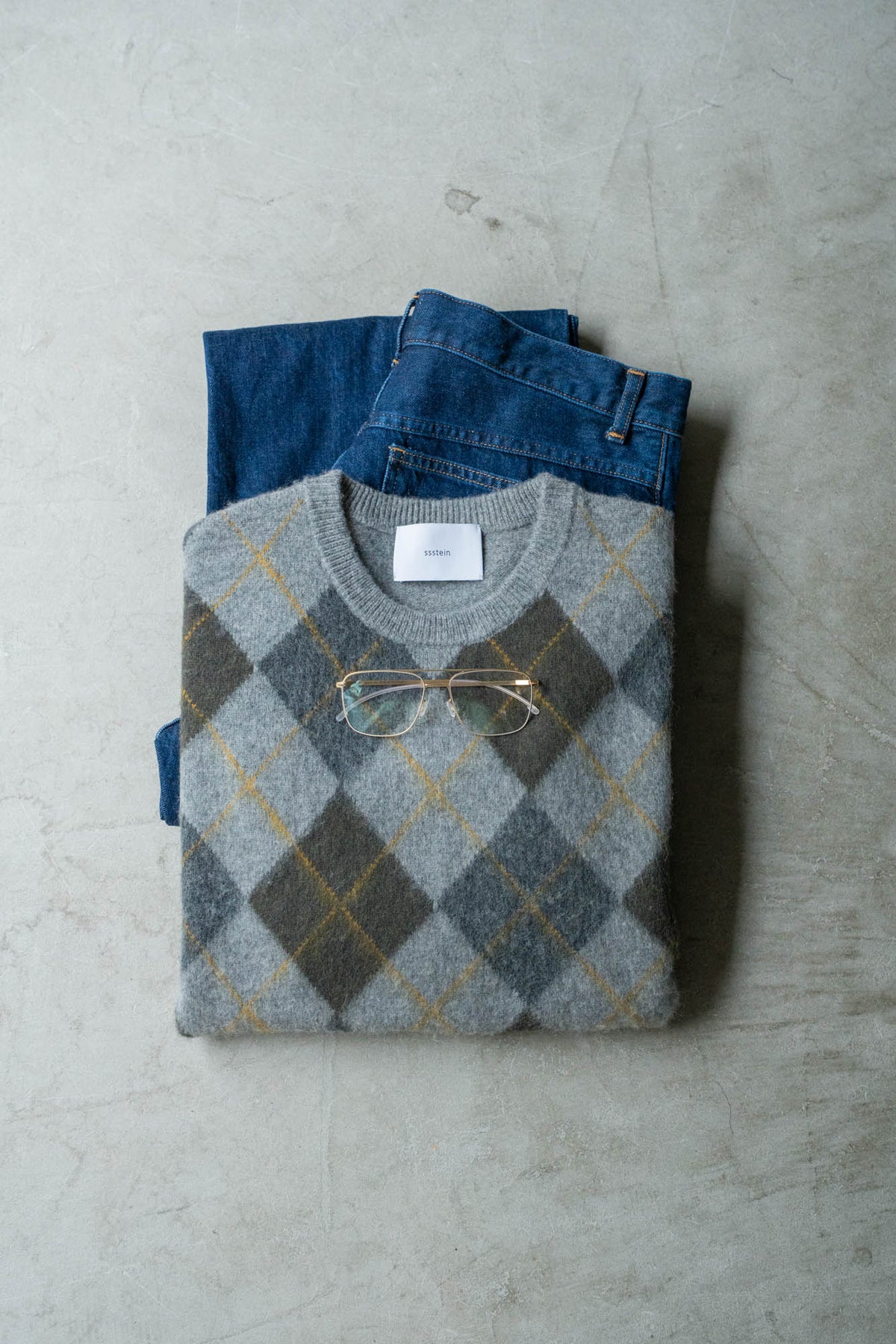 FINE WOOL ARGYLE KNIT CREW NECK LS(ST.1649)