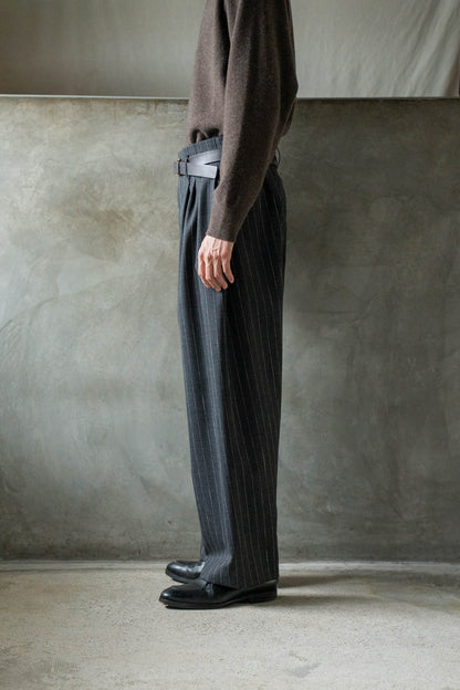 5 Tuck Trouser in Wool Pinstripe