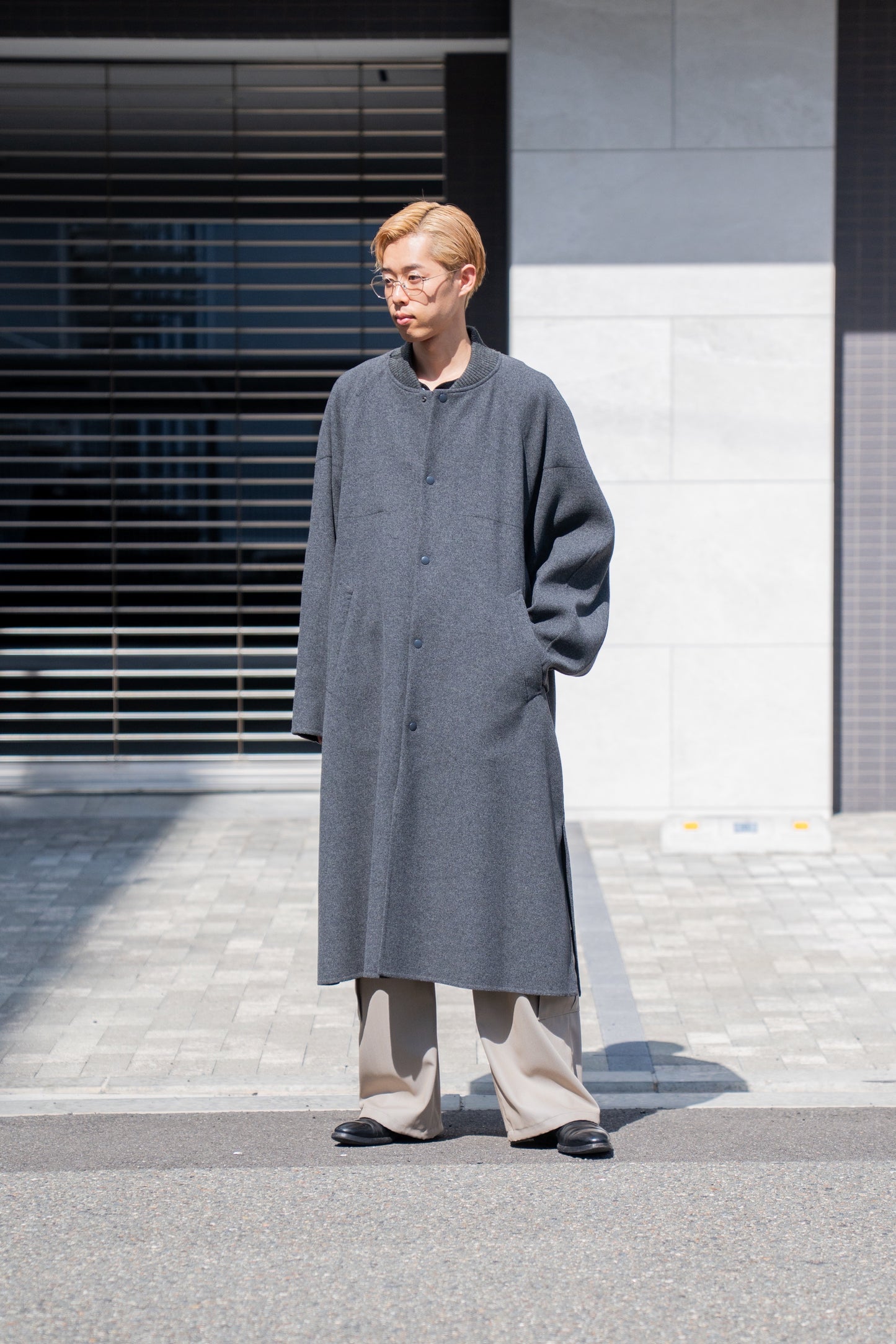 Wool melton double face rever stadium coat