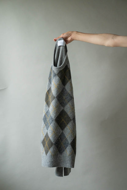 FINE WOOL ARGYLE KNIT CREW NECK LS(ST.1649)