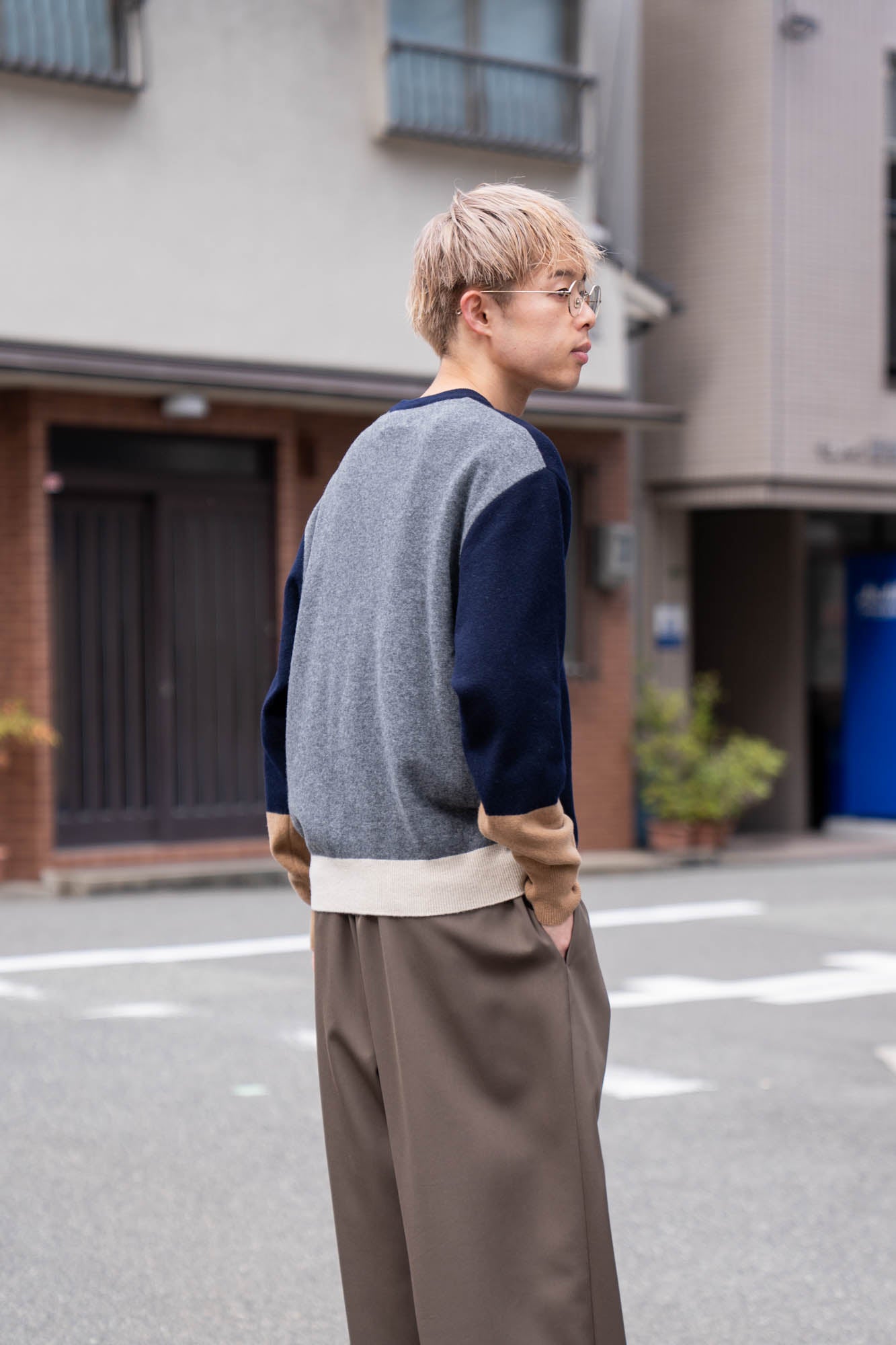 EXTRA FINE WOOL KNIT COLOR BLOCK LS(ST.1479)