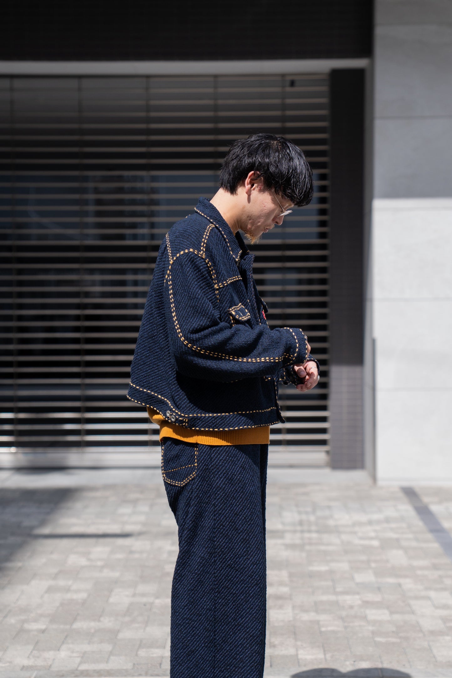 Hand Stitched Rigid Denim Knit Jacket