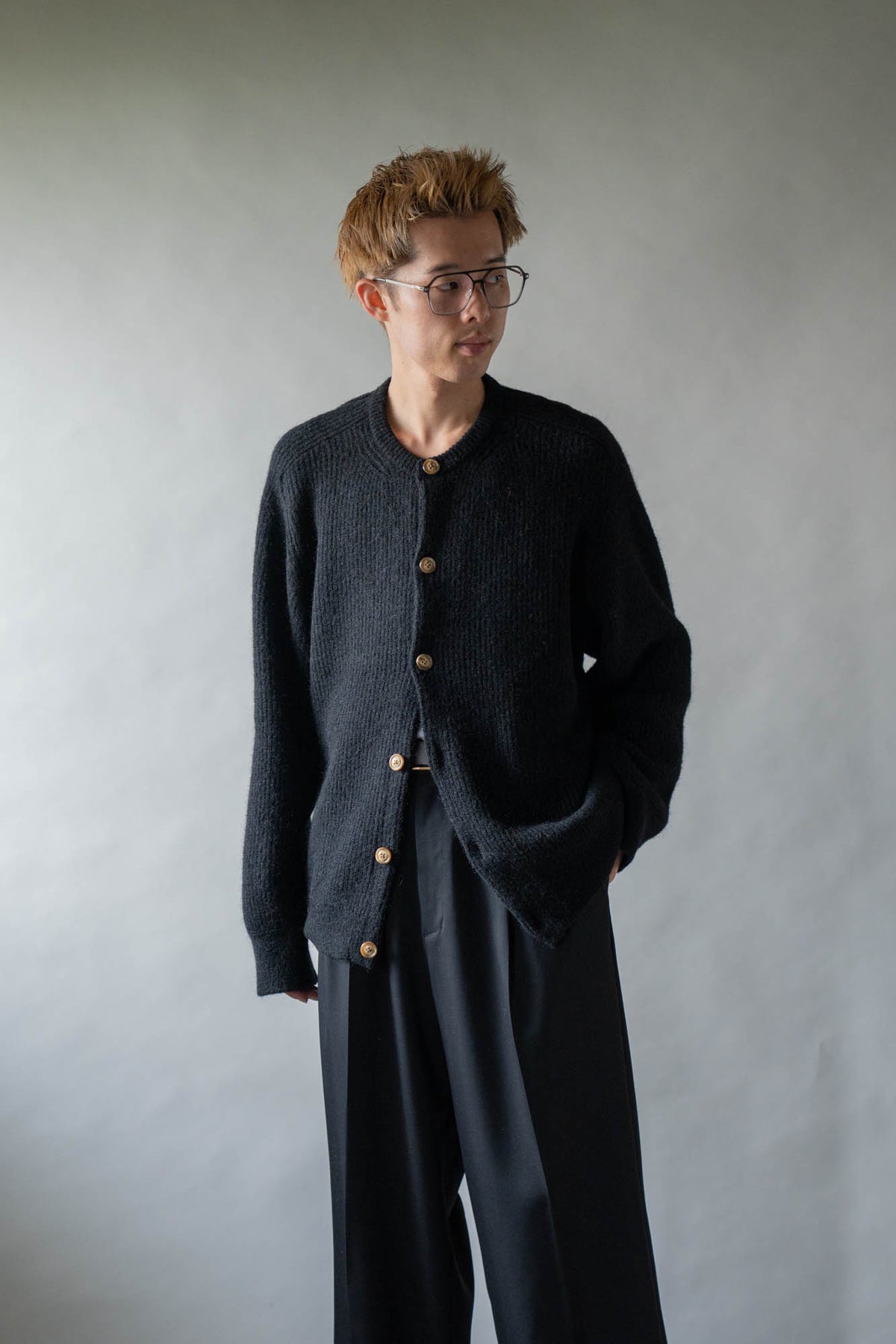 CREW-NECK KNIT CARDIGAN