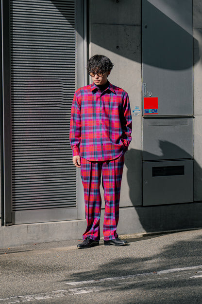 Wool Check Pin Tuck Easy Trouser