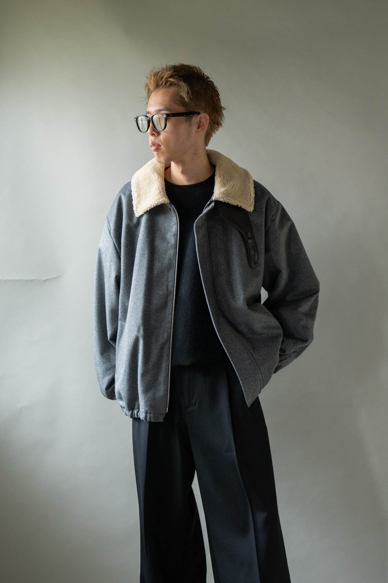 MOUTON COLLAR WOOL CASHMERE PADDED JACKET(ST.1546)