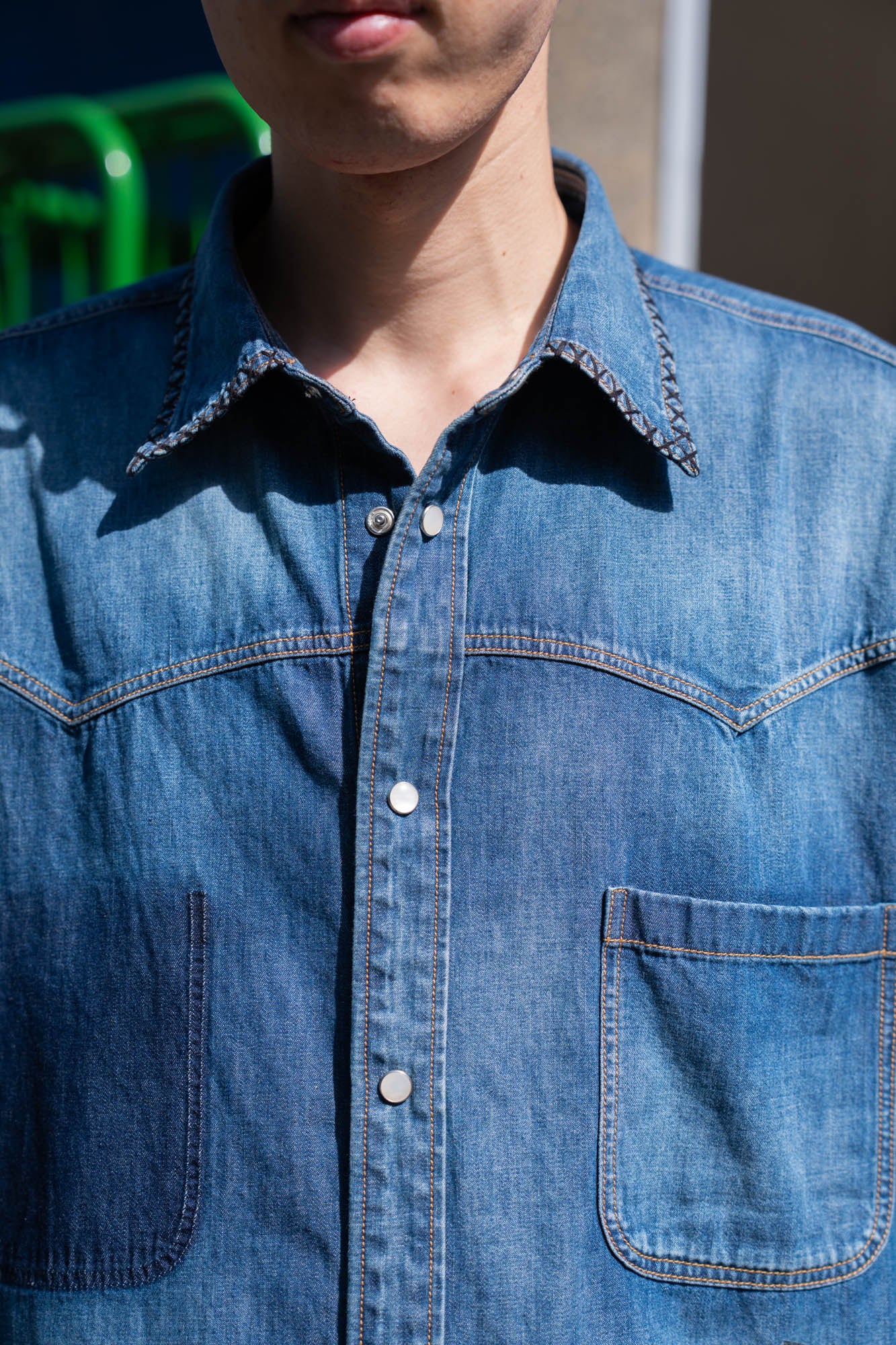 Hand-Embroidered Denim Shirt