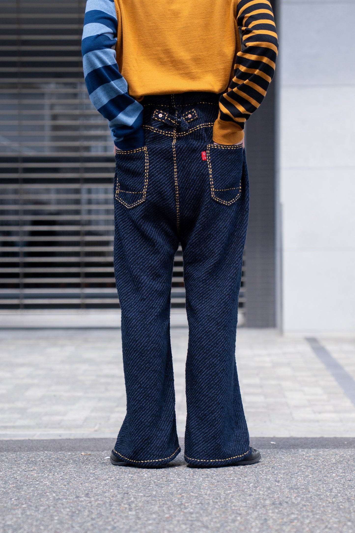 Hand Stitched Rigid Denim Knit Pants