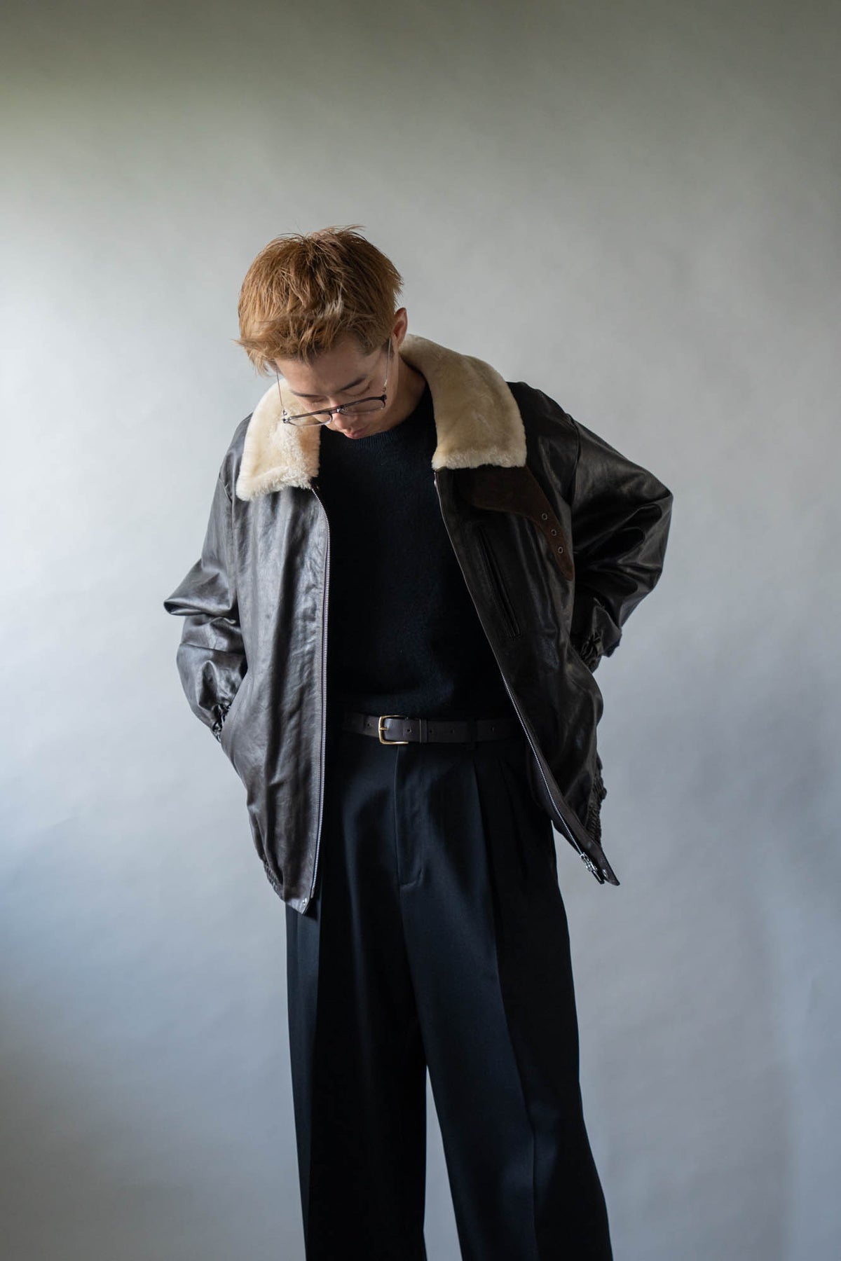 MOUTON COLLAR CALF ZIP JACKET(ST.1549)
