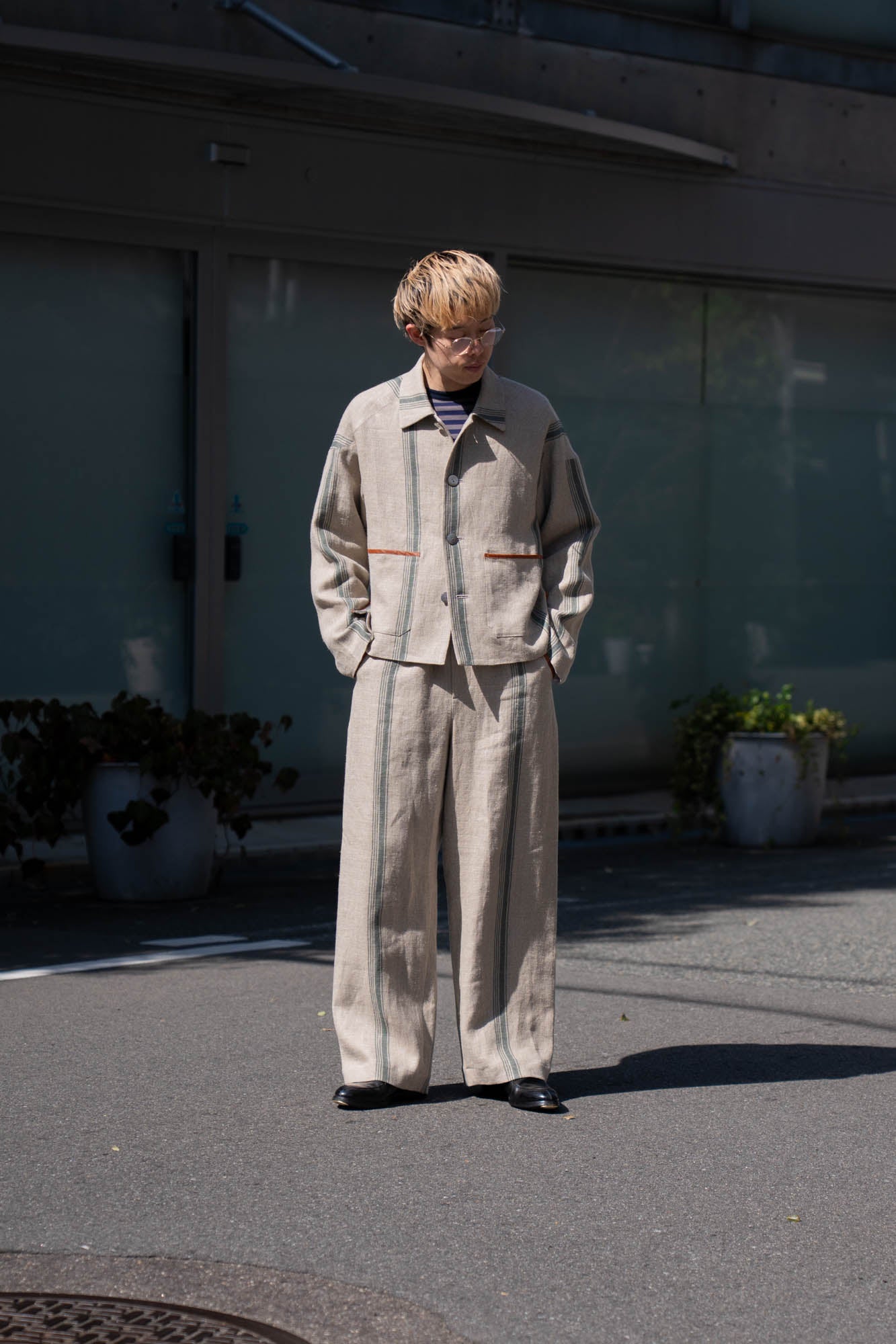 FLLOWER SAK LINEN STRIPE EASY PANTS