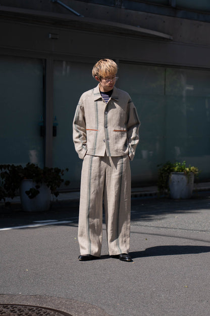 FLLOWER SAK LINEN STRIPE EASY PANTS