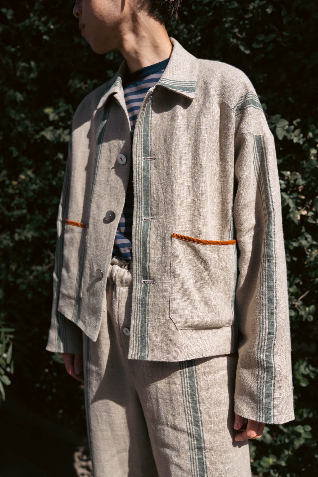 FLLOWER SAK LINEN STRIPE JACKET