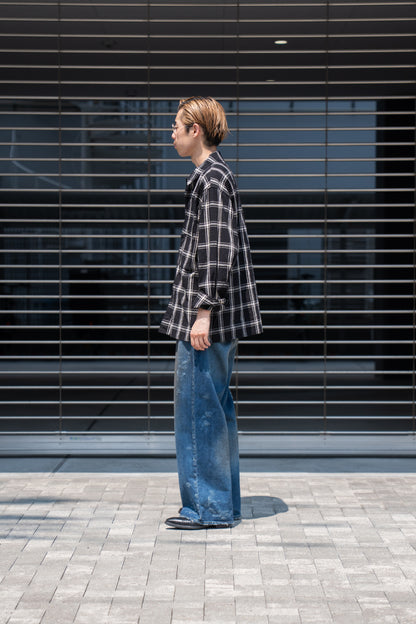 Silk/Cottn Nep Plaid Military Shirt
