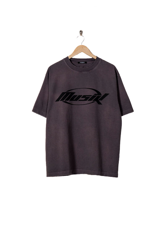 WASHED DISTRESSED AGING MUSIK PRINTED SHORT SLEEVE T-SHIRT