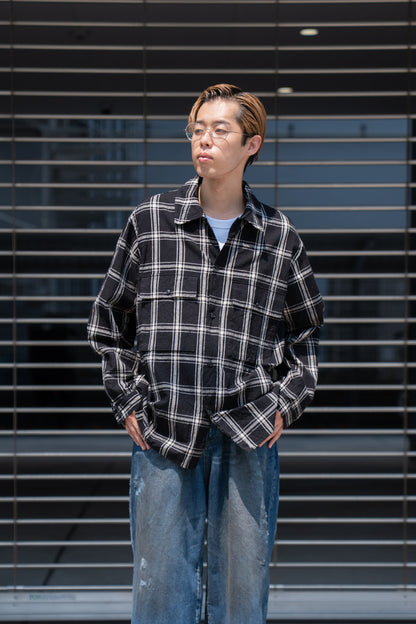 Silk/Cottn Nep Plaid Military Shirt