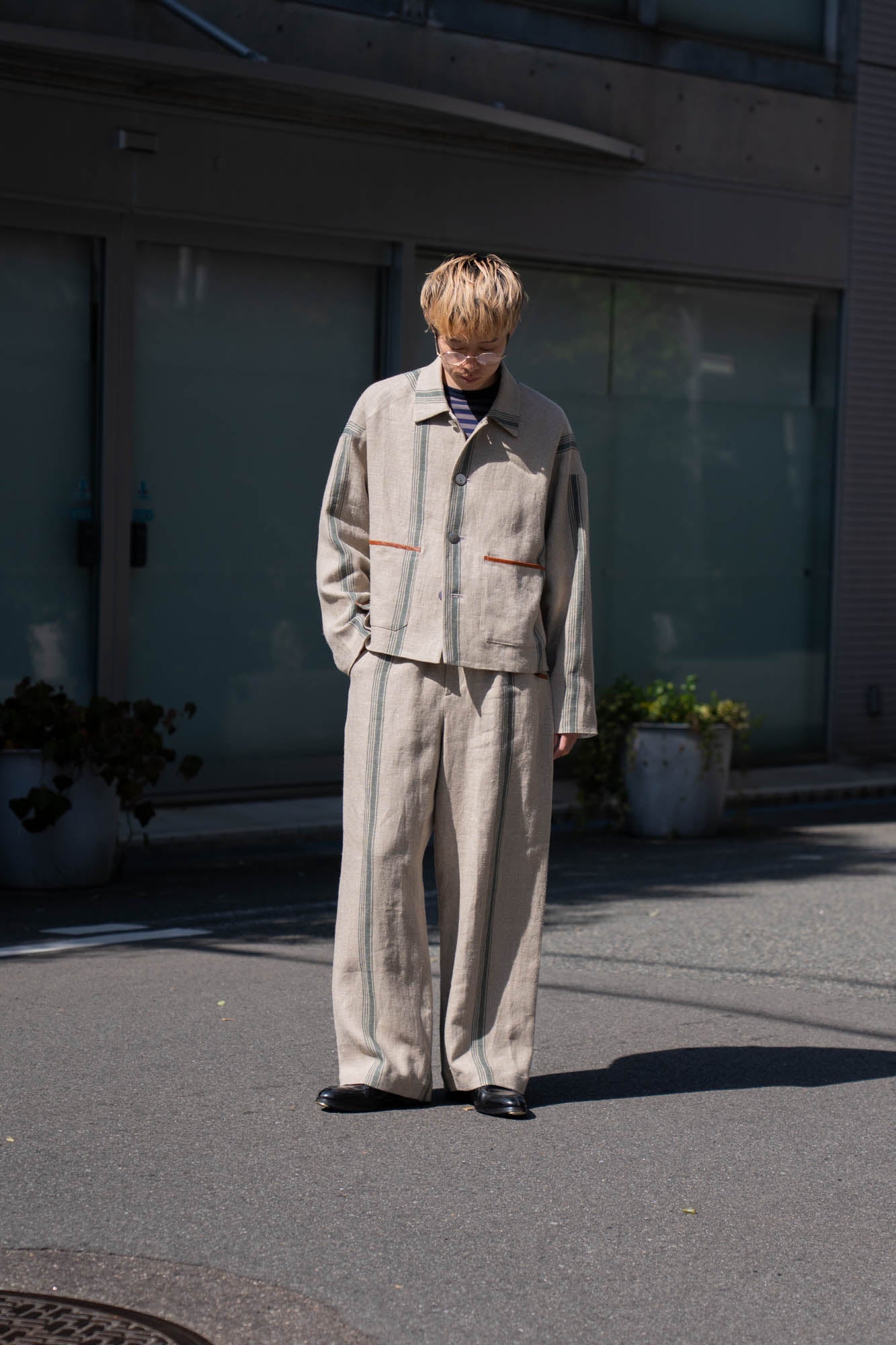 FLLOWER SAK LINEN STRIPE EASY PANTS