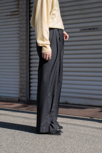 Pleated Stripe Summer Wool Pants