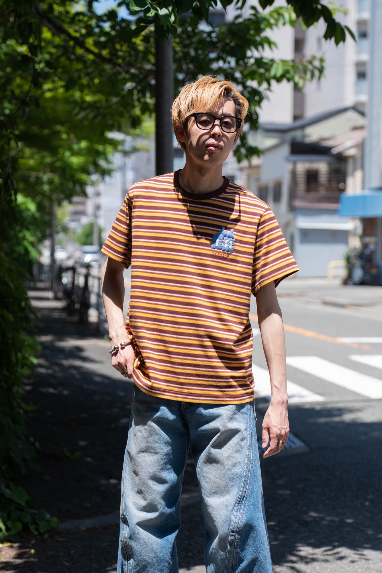 Hand-Embroidered Stripe T-Shirt