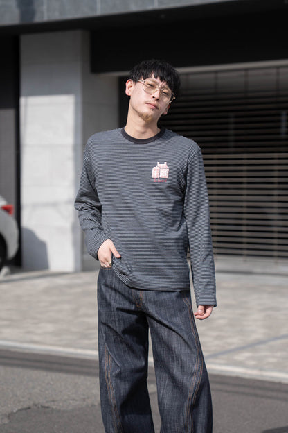 Hand-Embroidered Stripe Long Sleeve T-Shirt