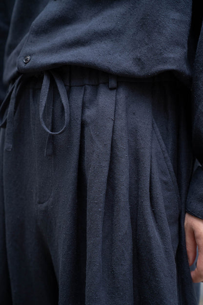 Linen Silk Wide Knee Tuck Pants