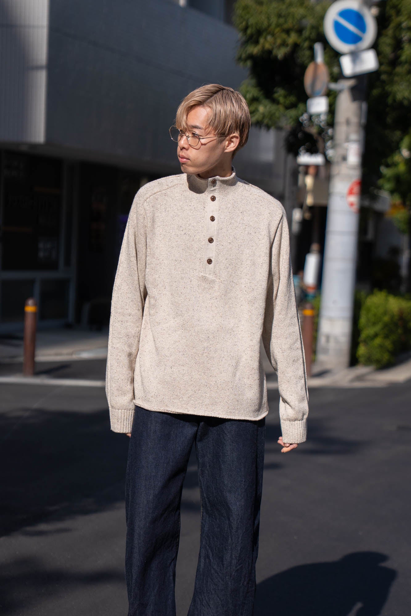BOTTLE-NECK KNIT PULLOVER