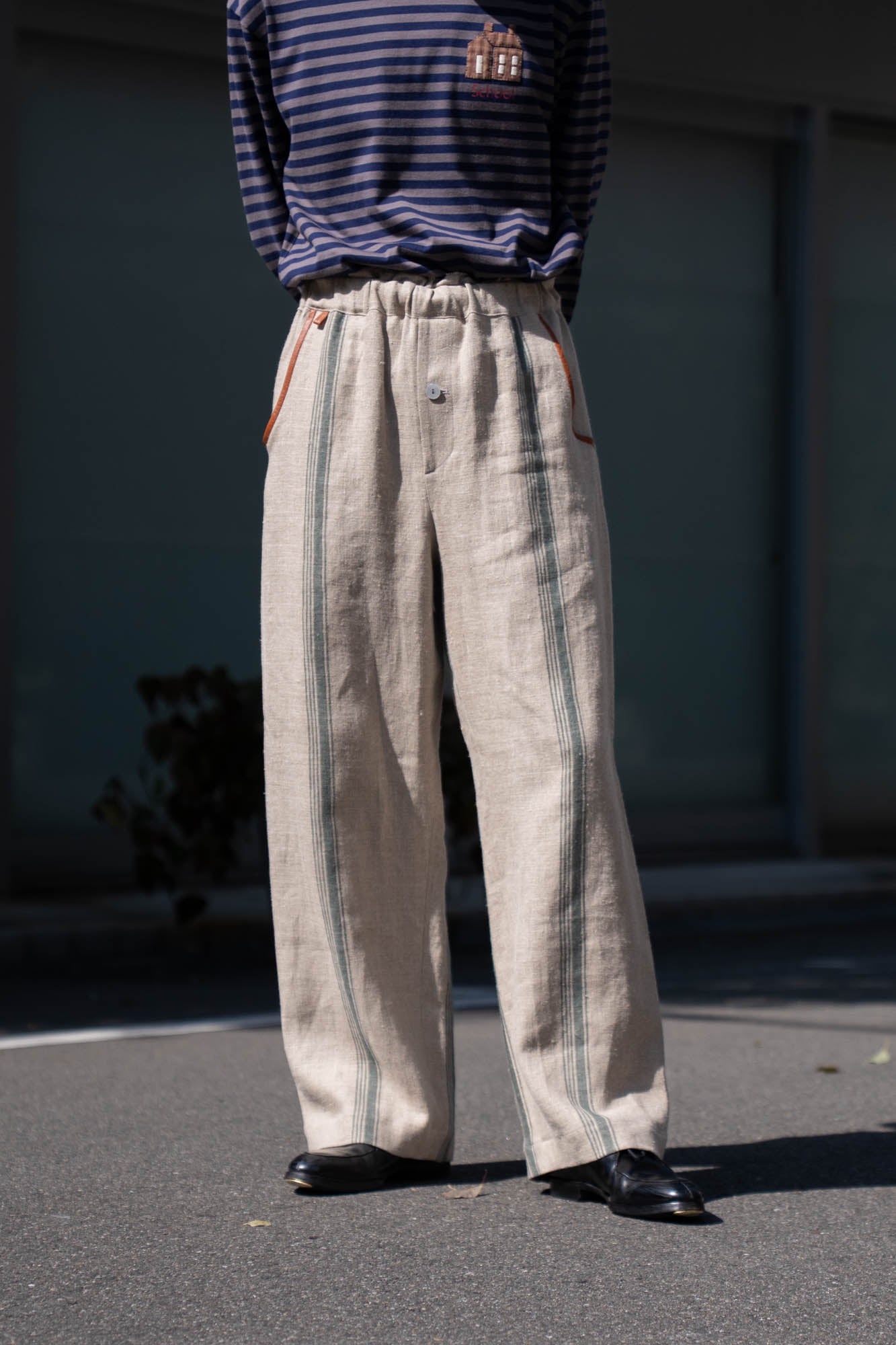 FLLOWER SAK LINEN STRIPE EASY PANTS