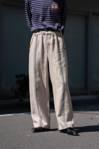 FLLOWER SAK LINEN STRIPE EASY PANTS