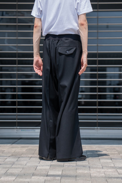 WIDE TROUSER WITH RIBBED WAISTBAND IN WOOL FLANNEL