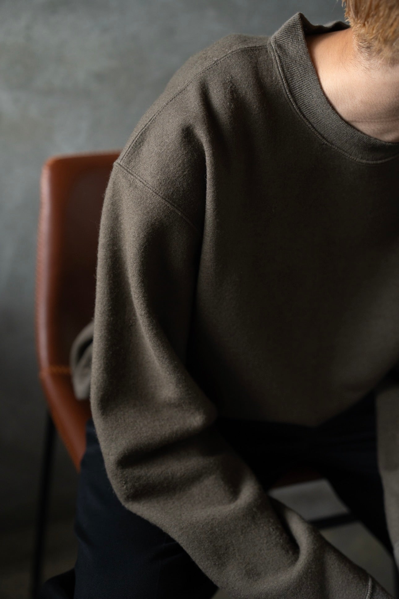 Damage jacquard terry crew neck sweater
