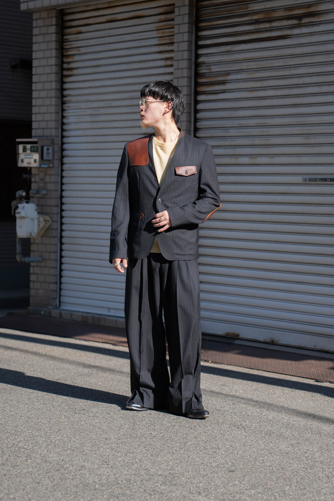 Pleated Stripe Summer Wool Pants