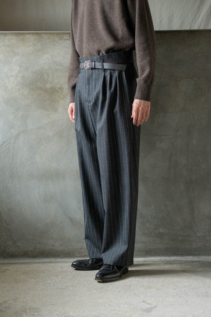 5 Tuck Trouser in Wool Pinstripe