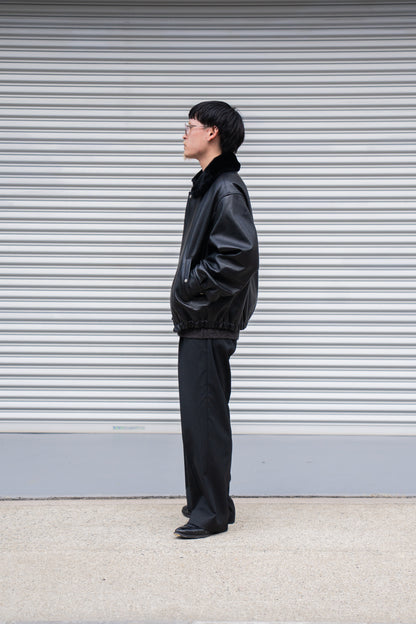 MOUTON COLLAR SHEEP LEATHER ZIP JACKET(ST.1216)