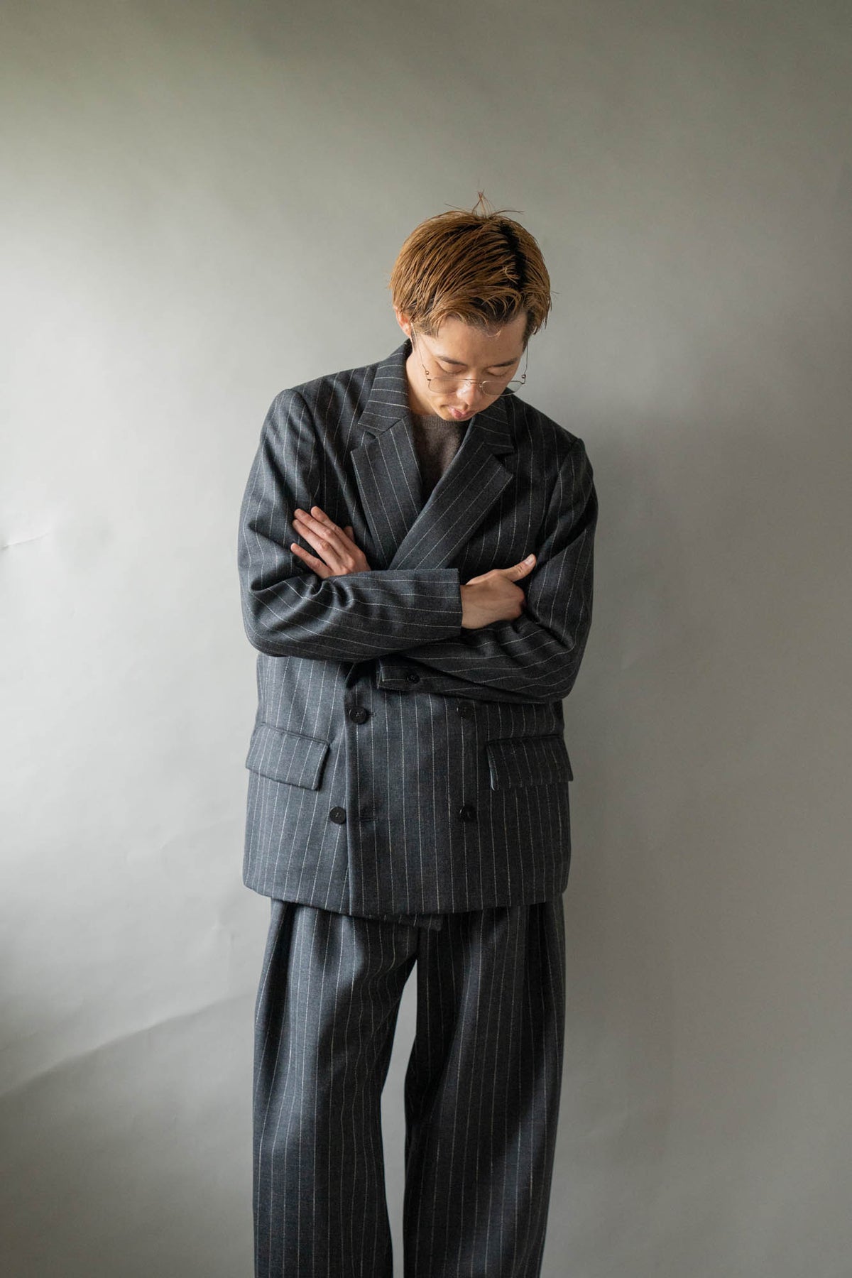 Double-Breasted Jacket in Wool Pinstripe
