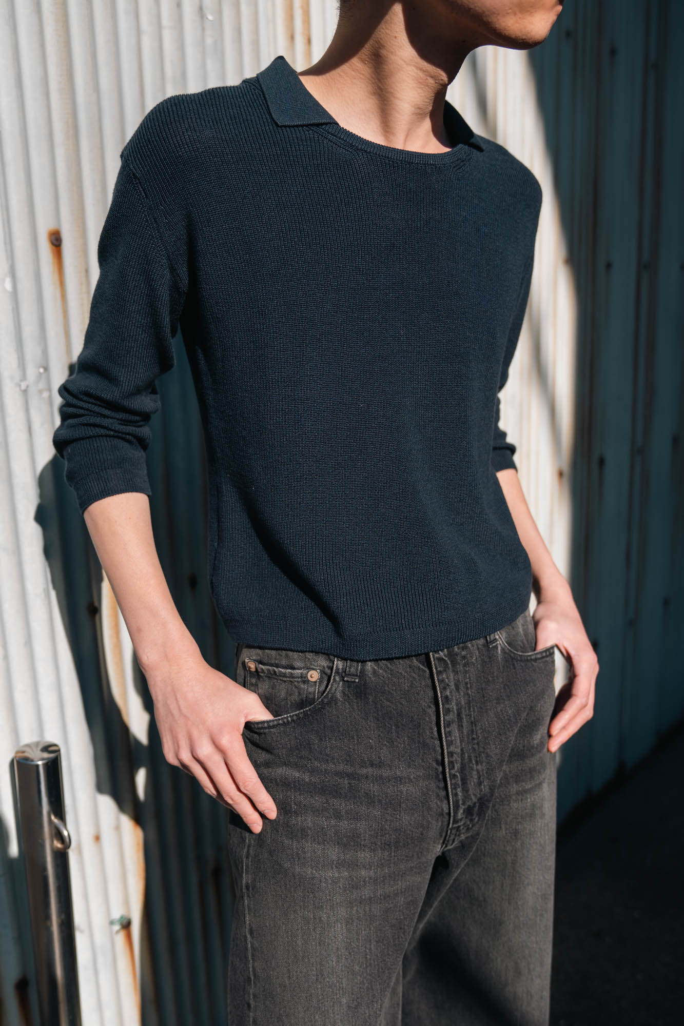 Roll Up Patched Knit in Marcerized Cotton