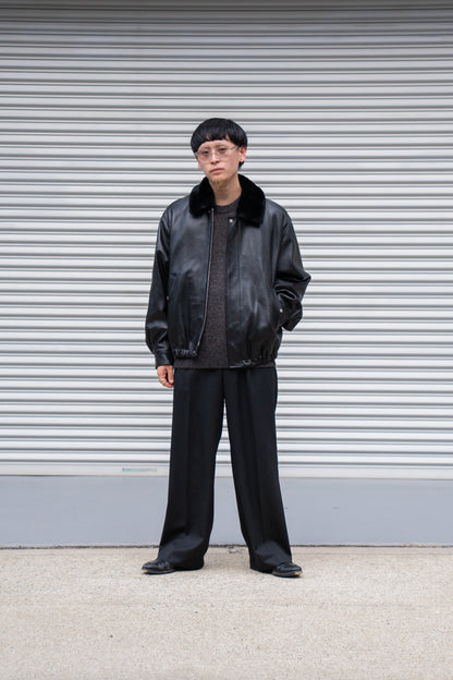 MOUTON COLLAR SHEEP LEATHER ZIP JACKET(ST.1216)