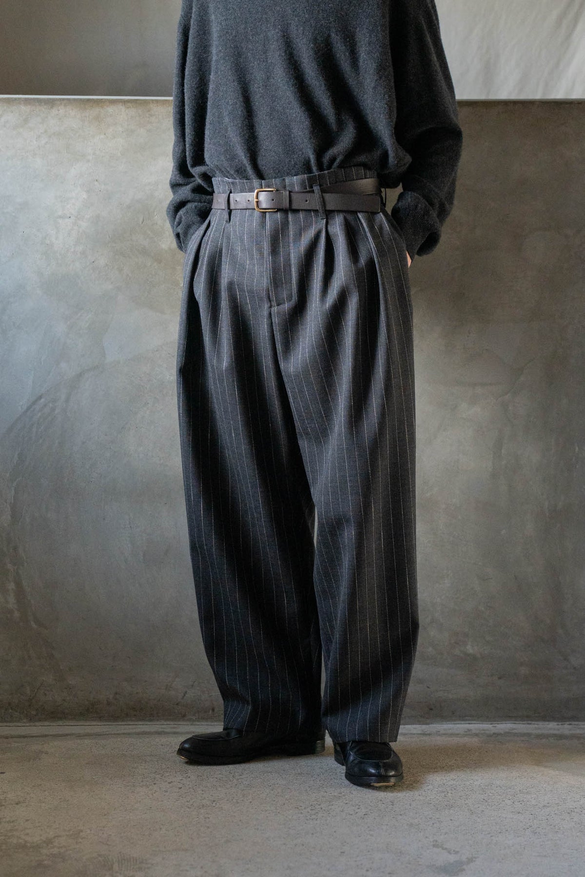 5-Tuck Trousers in Wool Pinstripe