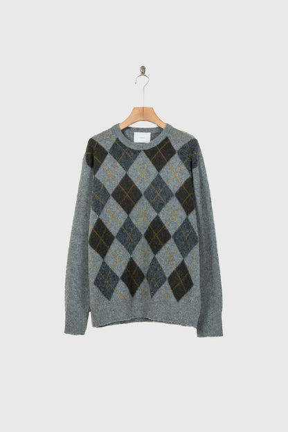 FINE WOOL ARGYLE KNIT CREW NECK LS(ST.1649)