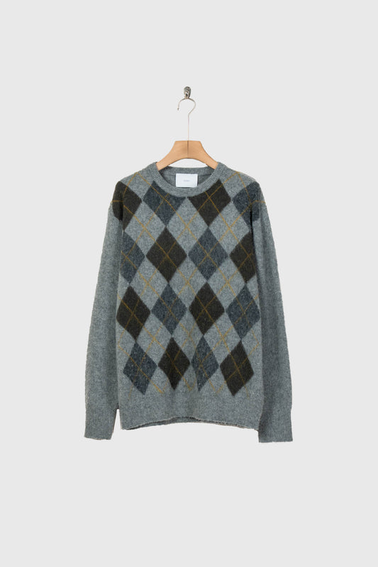 FINE WOOL ARGYLE KNIT CREW NECK LS(ST.1649)