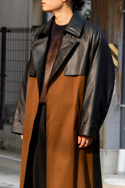 CONTRAST SINGLE BREASTED WIDE LAPELS COAT