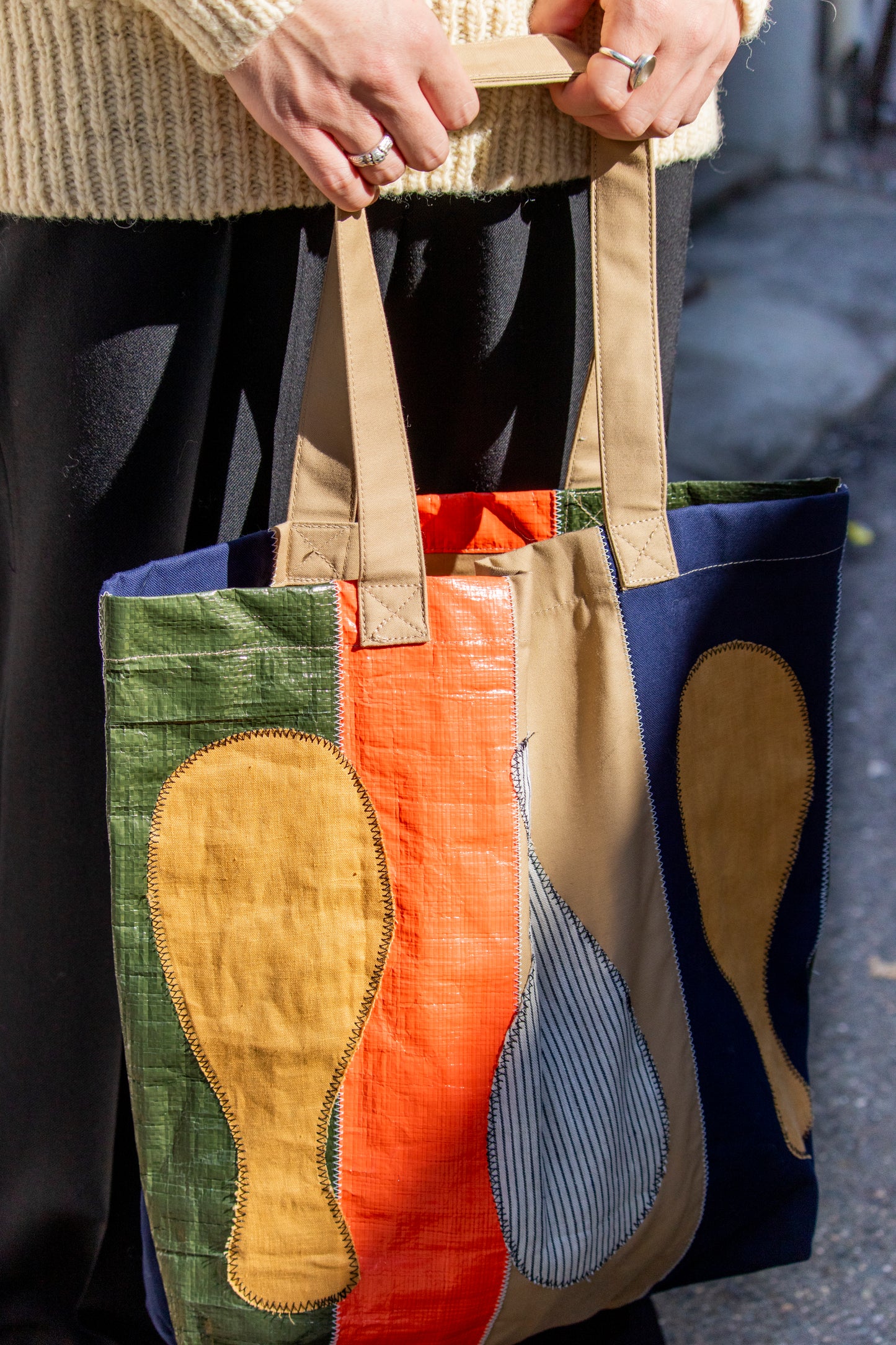 Color-block vinyl tote bag